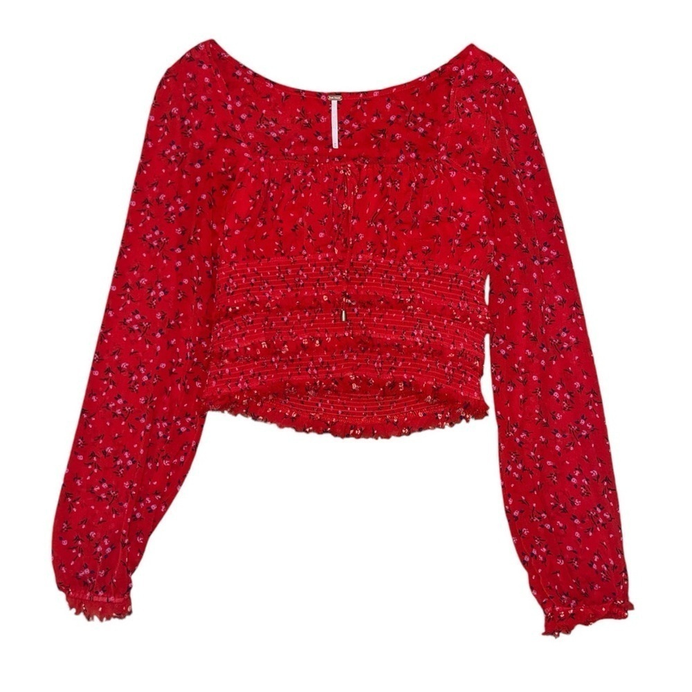 Free people Lolita red purple floral blouse women’s size medium